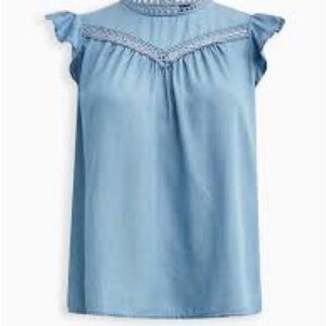 Torrid Light wash denim Flutter Blouse size 1